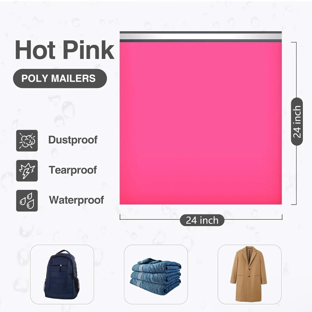 24”x24” hot pink poly mailers bundle of 10 plus thank you cards & stickers